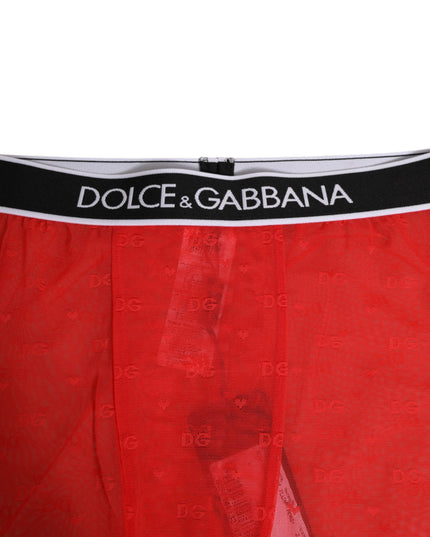 Dolce & Gabbana Red Logo Lace Tight Midi Trousers Underwear