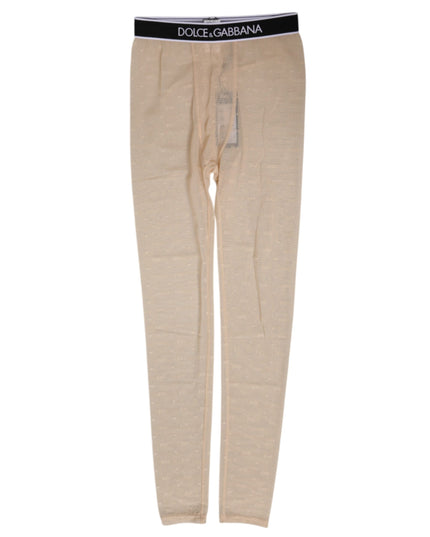 Dolce & Gabbana Beige Nylon Logo Lace Leggings Pants Underwear