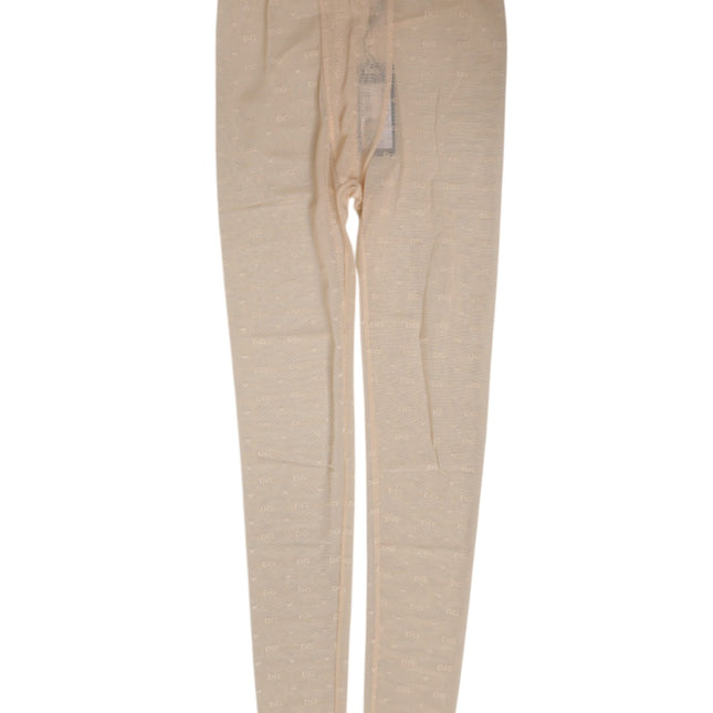 Dolce & Gabbana Beige Nylon Logo Lace Leggings Pants Underwear