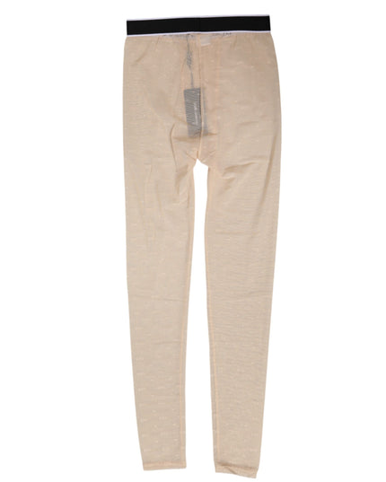 Dolce & Gabbana Beige Nylon Logo Lace Leggings Pants Underwear