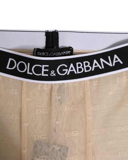 Dolce & Gabbana Beige Nylon Logo Lace Leggings Pants Underwear