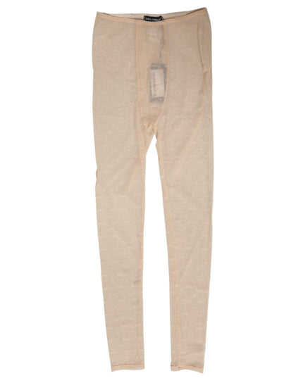 Dolce & Gabbana Beige Nylon Stretch Logo Lace Leggings Underwear