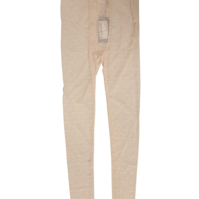 Dolce & Gabbana Beige Nylon Stretch Logo Lace Leggings Underwear