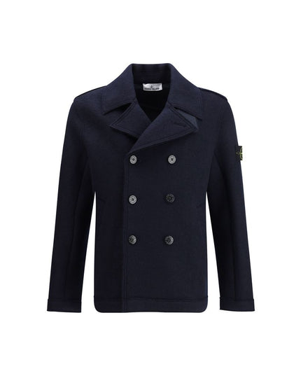 Stone Island Blue Fleece Wool Coat