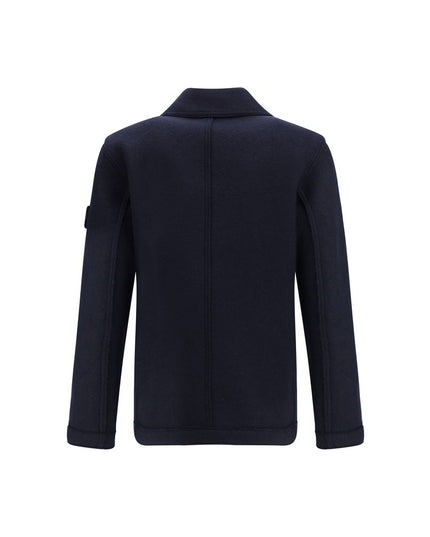 Stone Island Blue Fleece Wool Coat