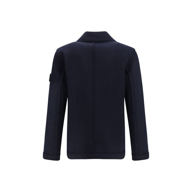 Stone Island Blue Fleece Wool Coat