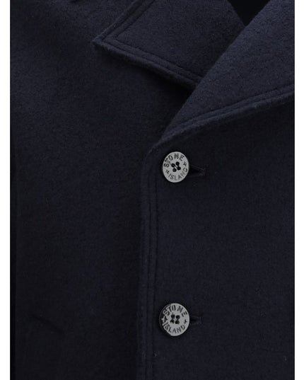 Stone Island Blue Fleece Wool Coat