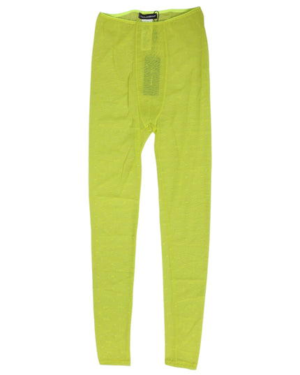 Dolce & Gabbana Neon Green Nylon Logo Lace Leggings Pants Underwear