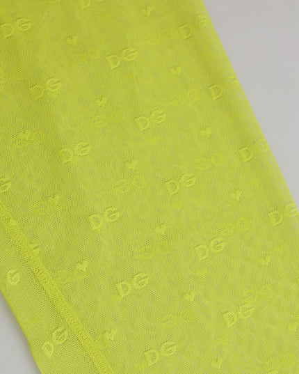 Dolce & Gabbana Neon Green Nylon Logo Lace Leggings Pants Underwear
