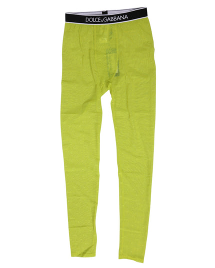 Dolce & Gabbana Neon Green Nylon Logo Lace Leggings Pants Underwear