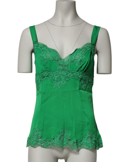 Dolce & Gabbana Green Floral Lace Tank Lingerie Top Underwear
