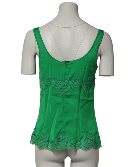 Dolce & Gabbana Green Floral Lace Tank Lingerie Top Underwear
