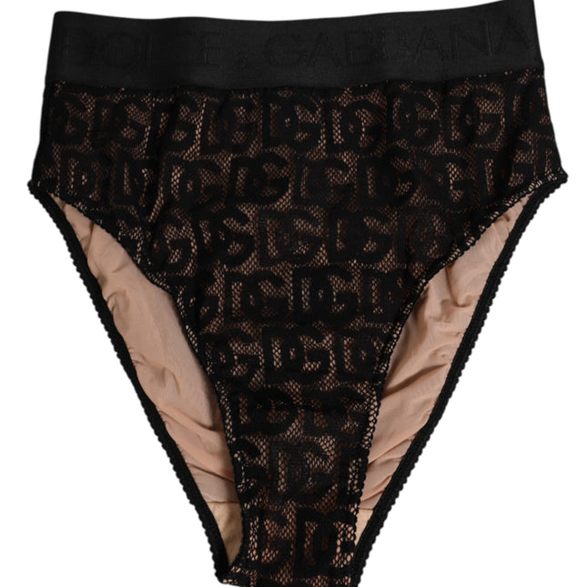 Dolce & Gabbana Black DG Logo Lace High Brief Panty Underwear