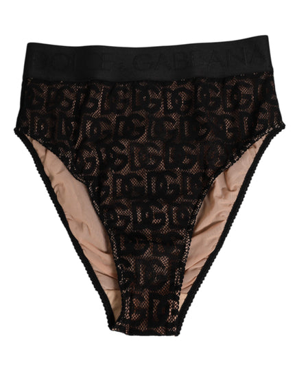 Dolce & Gabbana Black DG Logo Lace High Brief Panty Underwear