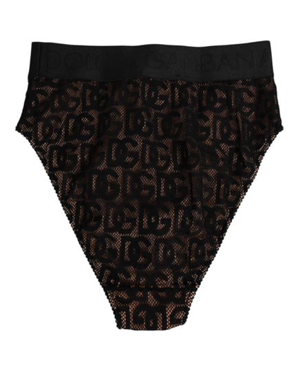 Dolce & Gabbana Black DG Logo Lace High Brief Panty Underwear