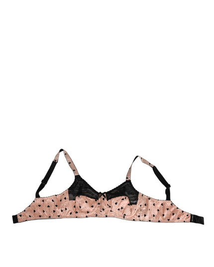 Dolce & Gabbana Beige Silk Heart Print Soft Cup Bra Underwear