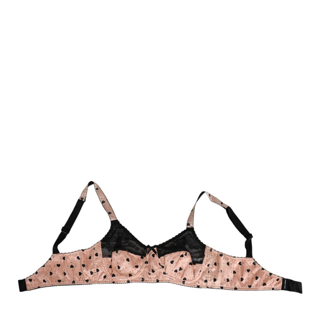 Dolce & Gabbana Beige Silk Heart Print Soft Cup Bra Underwear