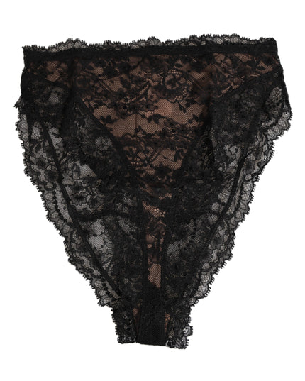 Dolce & Gabbana Black Floral Lace Mesh High Brief Panty  Underwear