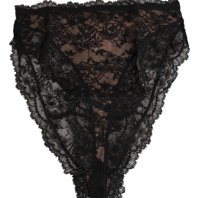 Dolce & Gabbana Black Floral Lace Mesh High Brief Panty  Underwear