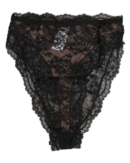 Dolce & Gabbana Black Floral Lace Mesh High Brief Panty  Underwear