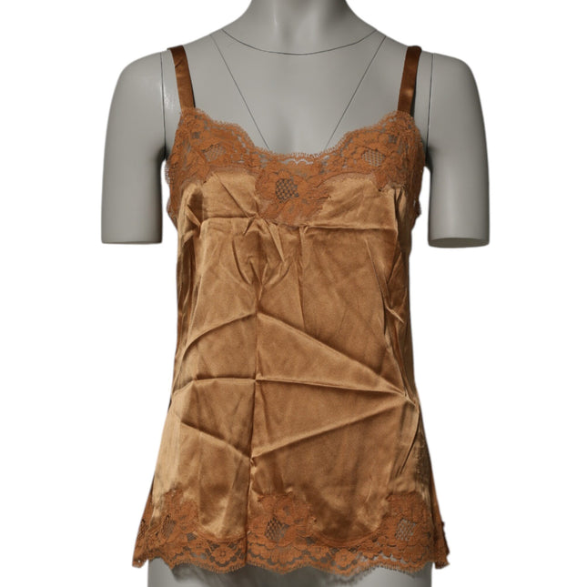 Dolce & Gabbana Brown Floral Lace Tank Lingerie Sleepwear Underwear