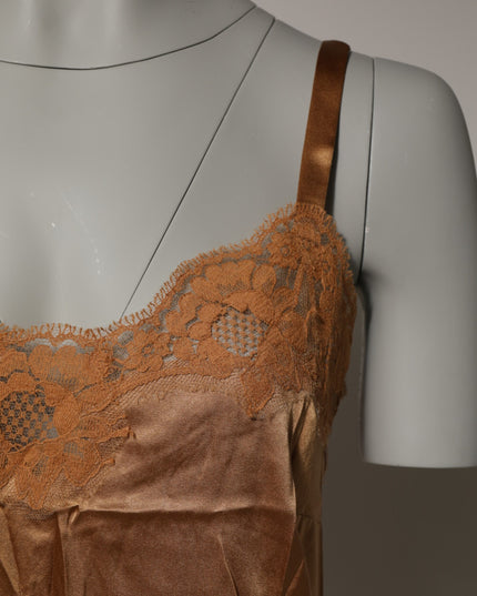 Dolce & Gabbana Brown Floral Lace Tank Lingerie Sleepwear Underwear