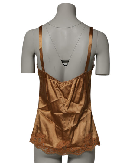 Dolce & Gabbana Brown Floral Lace Tank Lingerie Sleepwear Underwear