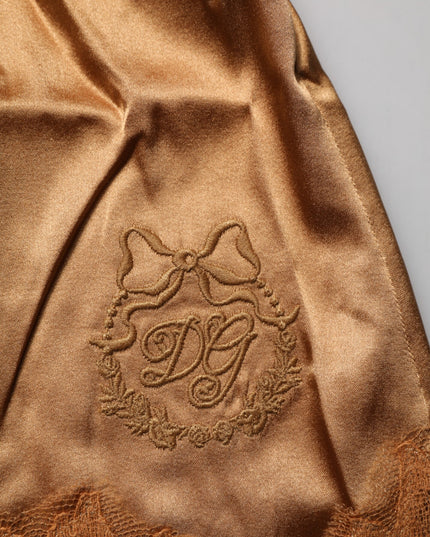 Dolce & Gabbana Brown Floral Lace Tank Lingerie Sleepwear Underwear