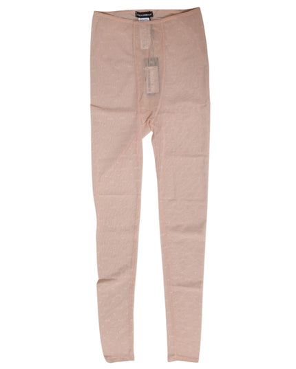 Dolce & Gabbana Beige Nylon Logo Lace Leggings Pants Underwear