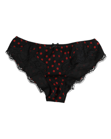 Dolce & Gabbana Black Polka Dotted Silk Low Waist Panty Underwear