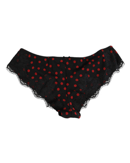 Dolce & Gabbana Black Polka Dotted Silk Low Waist Panty Underwear