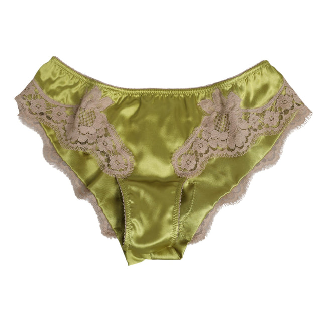 Dolce & Gabbana Green Silk Satin Floral Lace Trim Panty Underwear