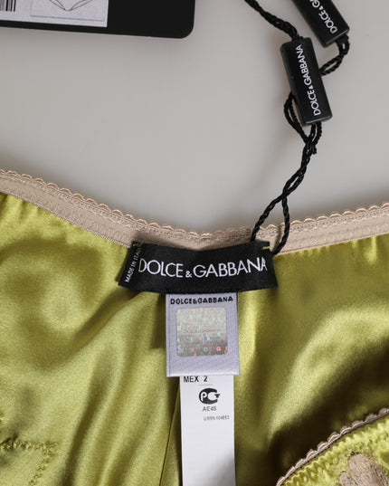Dolce & Gabbana Green Silk Satin Floral Lace Trim Panty Underwear