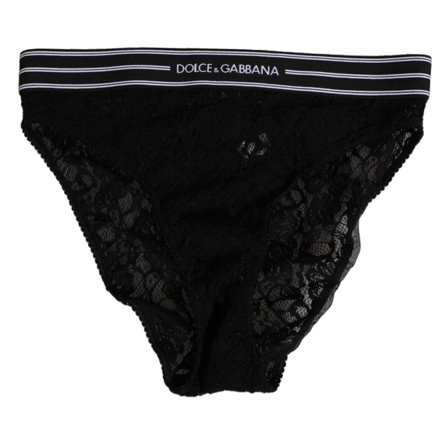 Dolce & Gabbana Black Lace Slip Brief Logo Waistband  Underwear