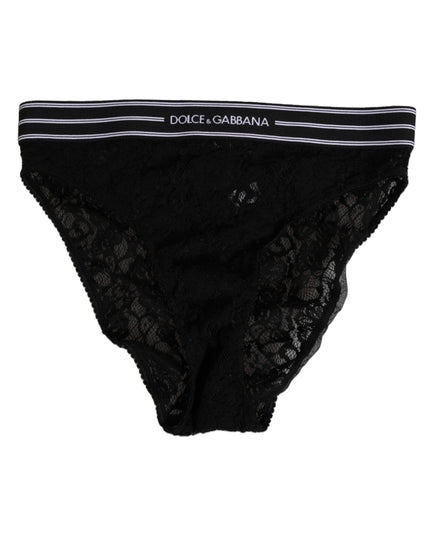 Dolce & Gabbana Black Lace Slip Brief Logo Waistband  Underwear