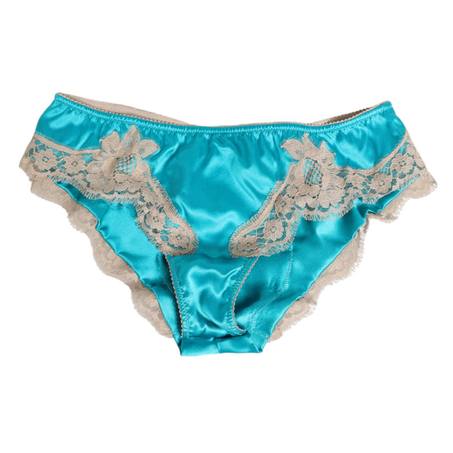 Dolce & Gabbana Blue Silk Satin Floral Lace Trim New Slip Underwear