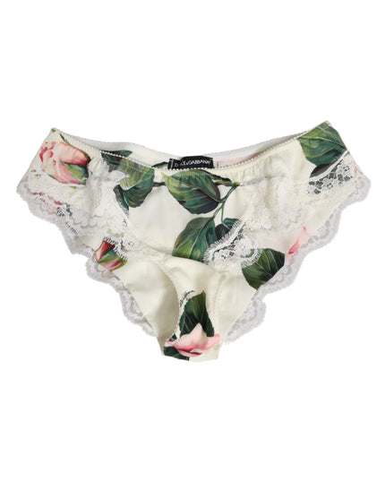 Dolce & Gabbana White Silk Satin Floral Lace Trim Slip Underwear