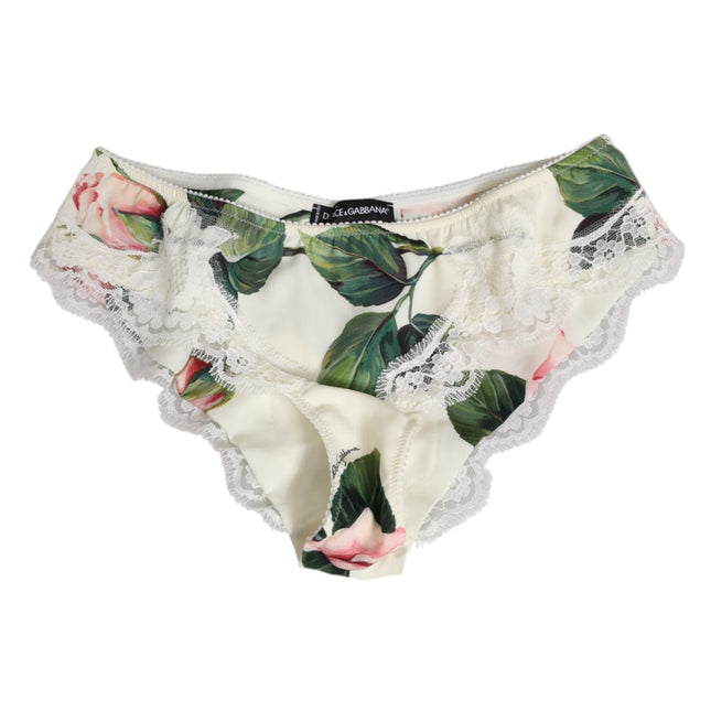 Dolce & Gabbana White Silk Satin Floral Lace Trim Slip Underwear