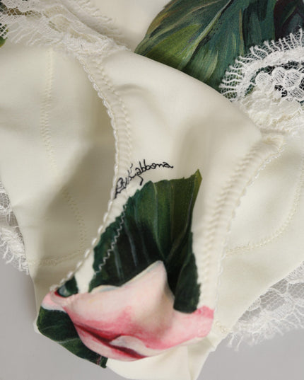 Dolce & Gabbana White Silk Satin Floral Lace Trim Slip Underwear
