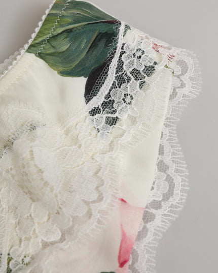 Dolce & Gabbana White Silk Satin Floral Lace Trim Slip Underwear