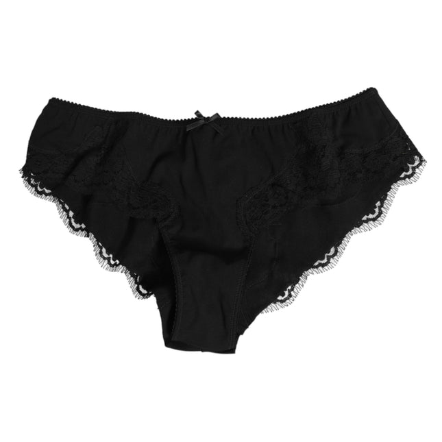 Dolce & Gabbana Black Silk Satin Floral Lace Panty Brief Underwear
