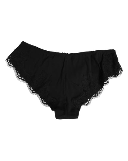 Dolce & Gabbana Black Silk Satin Floral Lace Panty Brief Underwear