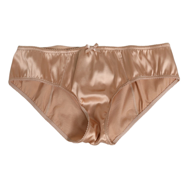 Dolce & Gabbana Beige Silk Satin Floral Lace Panty Brief Underwear
