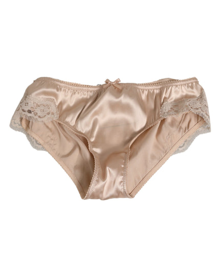 Dolce & Gabbana Beige Silk Satin Floral Lace Panty Brief Underwear