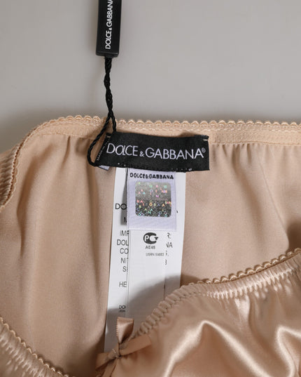 Dolce & Gabbana Beige Silk Satin Floral Lace Panty Brief Underwear