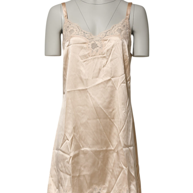 Dolce & Gabbana Nude Chemise Lingerie Silk Blend Lace Trim Dress