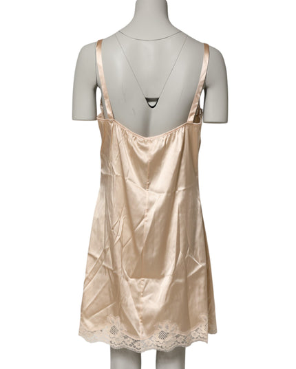 Dolce & Gabbana Nude Chemise Lingerie Silk Blend Lace Trim Dress