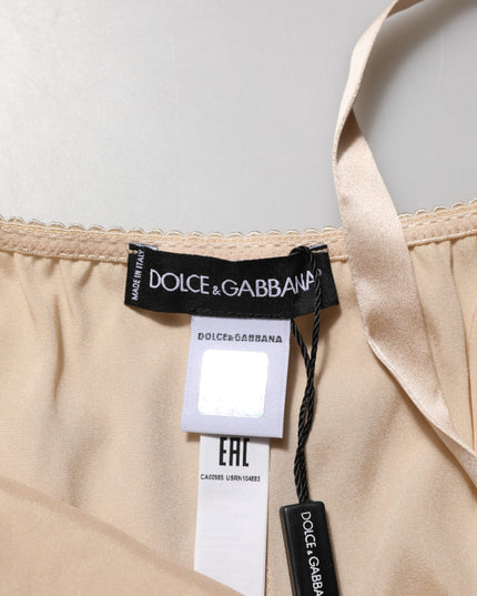 Dolce & Gabbana Nude Chemise Lingerie Silk Blend Lace Trim Dress