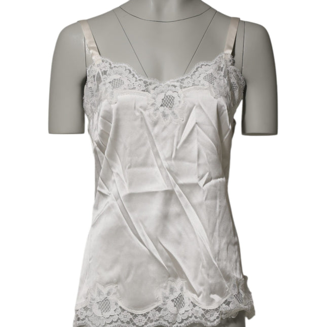 Dolce & Gabbana Off White Floral Lace Tank Lingerie Top Underwear