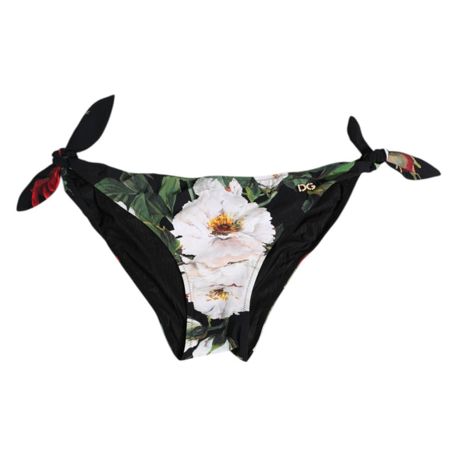 Dolce & Gabbana Black Side Tie Floral Bikini Bottom Swimwear